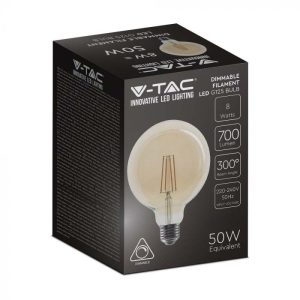 LED крушка 8W E27 G125 2200K филамент VT-2018D V-TAC | AVStore