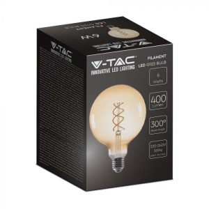 LED крушка 6W E27 G125 1800K филамент VT-2126 V-TAC | AVStore