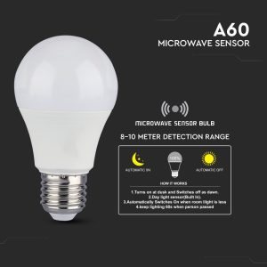 LED крушка 9W E27 6400K микровълнов сензор VT-2219 V-TAC | AVStore