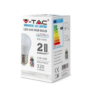 LED крушка с дистанцианно управление 3.5W E27 RGB+6400K VT-2224 V-TAC | AVStore