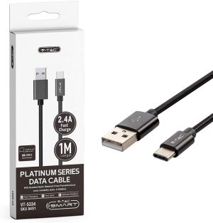 Кабел за зареждане Fast Charge и прехвърляне на данни USB Type C серия Platium V-TAC черен | AVStore