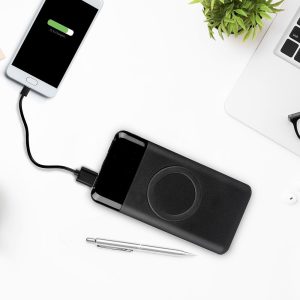 Външна батерия с безжично зареждане Power Bank USB C, microUSB 10000 mAh черна | AVStore