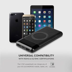 Външна батерия с безжично зареждане Power Bank USB C, microUSB 10000 mAh черна | AVStore