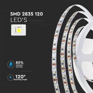 LED лента 7.2W/M 6000K IP20 24V двойно PCB VT-2835-120 ролка 10 метра | AVStore