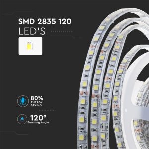 LED лента 7.2W/M 6000K IP65 24V двойно PCB VT-2835-120 V-TAC ролка 10 метра | AVStore