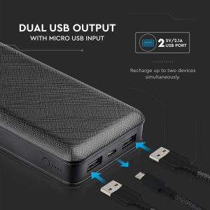 Външна батерия Power Bank, Micro USB 20000 mAh VT-3502 V-TAC черна | AVStore