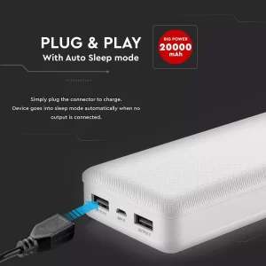 Външна батерия Power Bank, Micro USB 20000 mAh VT-3502 V-TAC бяла | AVStore