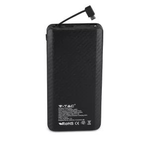 Външна батерия с безжично зареждане Power Bank USB C, Micro USB 20000 mAh VT-3508 V-TAC черна | AVStore
