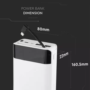 Външна батерия с безжично зареждане Power Bank USB C, Micro USB 20000 mAh VT-3508 V-TAC бяла | AVStore