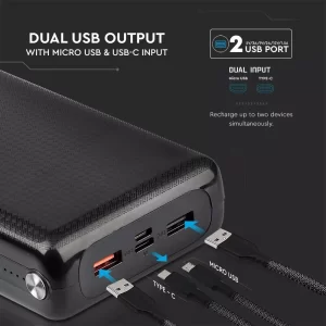 Външна батерия Power Bank USB C, Micro USB 30000 mAh VT-3502 V-TAC черна | AVStore