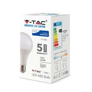 LED крушка 18W A80 3000K Samsung чип VT-298 V-TAC E27 | AVStore