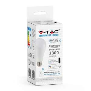 LED крушка SMART 15W A65 RGB+WW+CW Wi-Fi управление VT-5117 V-TAC E27 | AVStore