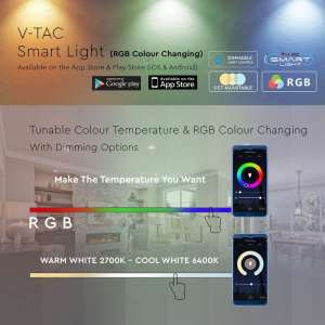 LED крушка SMART 15W A65 RGB+WW+CW Wi-Fi управление VT-5117 V-TAC E27 | AVStore