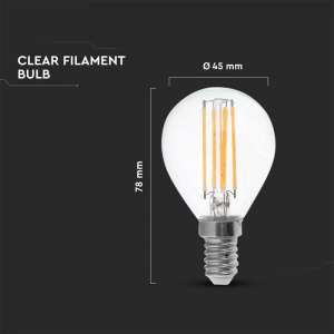 LED крушка 6W P45 6400K филамент VT-2486 V-TAC E14 | AVStore