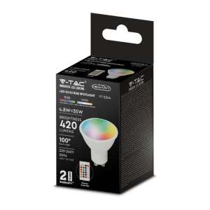LED луничка SMART с дистанционно управление 4.8W GU10 RGB+4000K VT-2244 V-TAC | AVStore