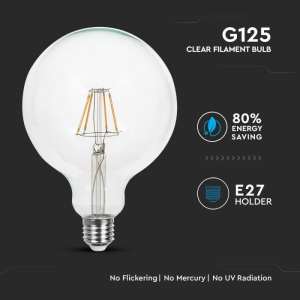 LED крушка 6W G125 6500K филамент VT-2147 V-TAC E27 | AVStore