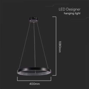 LED пендел акрилен кристал Ø400mm 19W 4000K V-TAC VT-7823 черен | AVStore
