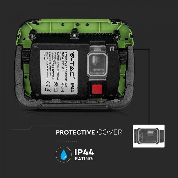 20039-i6 LED прожектор 20W 4000K вградена батерия VT-20-R V-TAC черен/зелен | AVStore