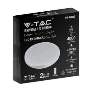 LED плафон кръгъл/блестящ 40/20W 3в1 с дистанционно управление VT-8403 V-TAC бял | AVStore