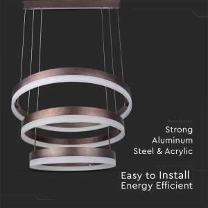 LED пендел 3 ринга 86W 3000K V-TAC VT-82-3D кафяв | AVStore