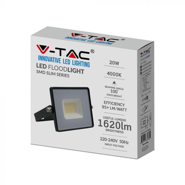 215947-b LED прожектор 20W 4000K SMD чип VT-4021 V-TAC черен | AVStore