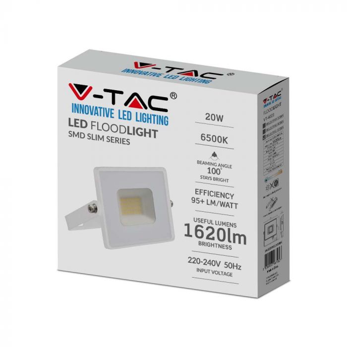 215951-b LED прожектор 20W 6500K SMD чип VT-4021 V-TAC бял | AVStore
