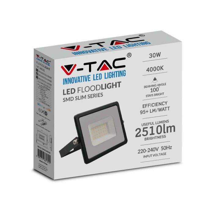 215953-b LED прожектор 30W 4000K SMD чип VT-4031 V-TAC черен | AVStore