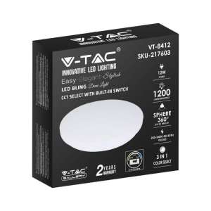 LED плафон кръгъл/матов 12W 3в1 VT-8412 V-TAC бял | AVStore