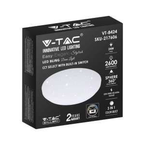 LED плафон кръгъл/блестящ 24W 3в1 VT-8424 V-TAC бял | AVStore