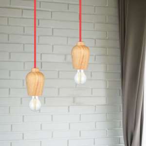 Пендел дървен/червен кабел Ø73mm V-TAC VT-7778 | AVStore