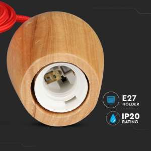 Пендел дървен/червен кабел Ø73mm V-TAC VT-7778 | AVStore