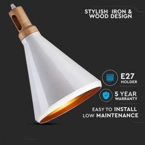 Пендел бял/дървен връх Ø250mm V-TAC VT-7525 | AVStore