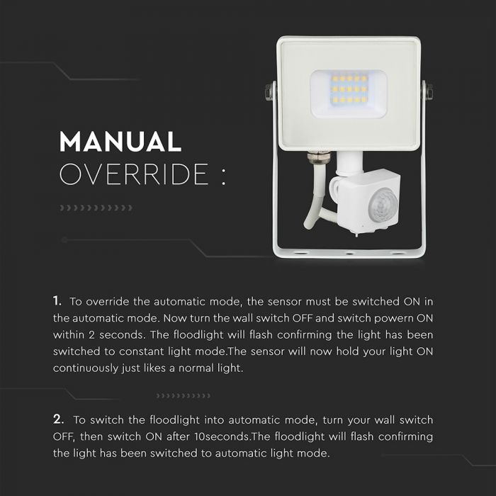 434-i3_294 LED прожектор със сензор за движение 10W 6400K VT-10-S V-TAC бял | AVStore