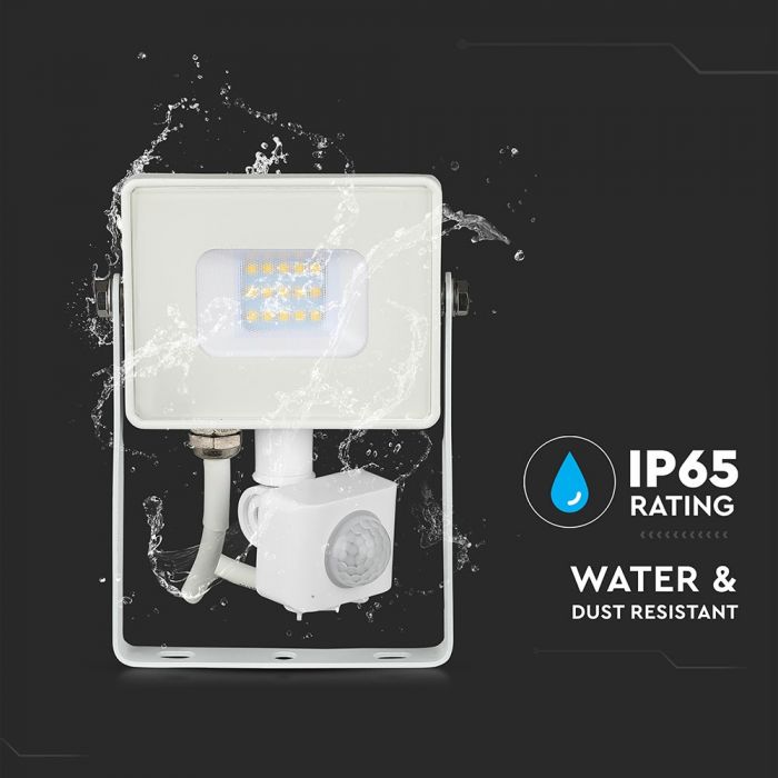 434-i4_295 LED прожектор със сензор за движение 10W 6400K VT-10-S V-TAC бял | AVStore