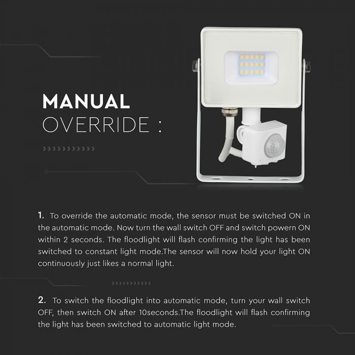 448-i3_743 LED прожектор със сензор за движение 20W 3000K VT-20-S V-TAC бял | AVStore