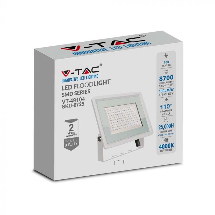 6725-b LED прожектор 100W 4000K SMD чип VT-49104 V-TAC бял | AVStore