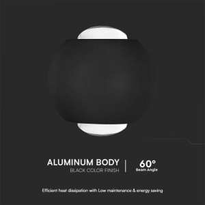 LED COB стенна лампа 2W 3000K VT-2502 V-TAC черна | AVStore