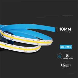 LED лента 13W/M 6000K IP20 24V VT-COB 512 V-TAC ролка 5м/ | AVStore