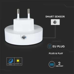 LED нощна лампа 0.45W 3000K с USB VT-84 V-TAC кръгла | AVStore