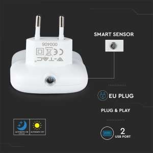 LED нощна лампа 0.45W 3000K с USB VT-84 V-TAC квадратна | AVStore