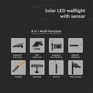 LED соларна стенна лампа със сензор за движение 8W 3000K VT-11108 V-TAC | AVStore