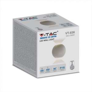 LED стенна лампа 4W 3000К VT-836 V-TAC бяла | AVStore