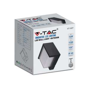 LED стенна лампа 12W 3000K VT-827 V-TAC черна квадратна | AVStore