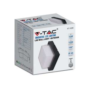 LED стенна лампа 12W 3000K VT-828 V-TAC черна квадратна | AVStore