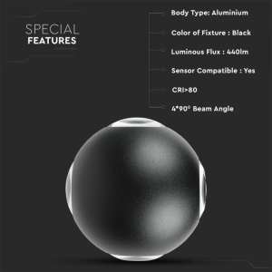 LED стенна лампа 4W 3000К VT-834 V-TAC черна | AVStore