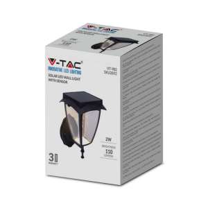 LED соларна стенна лампа 2W 3000+6000K VT-982 V-TAC черна | AVStore