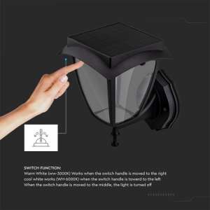 LED соларна стенна лампа 2W 3000+6000K VT-982 V-TAC черна | AVStore