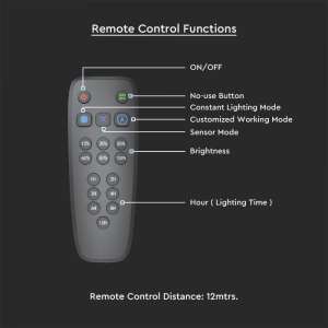 LED соларна градинска лампа с дистанционно управление 20W 6400К VT-130W V-TAC сива | AVStore