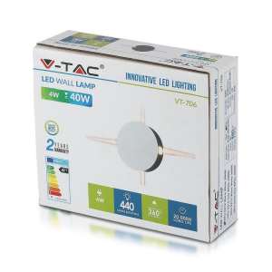 LED стенна лампа 4W 4000K VT-706 V-TAC бяла кръгла | AVStore