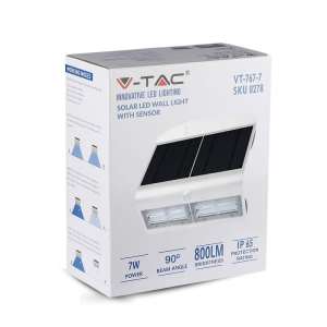 LED соларна стенна лампа 7W 4000K VT-767-7 V-TAC бяла | AVStore